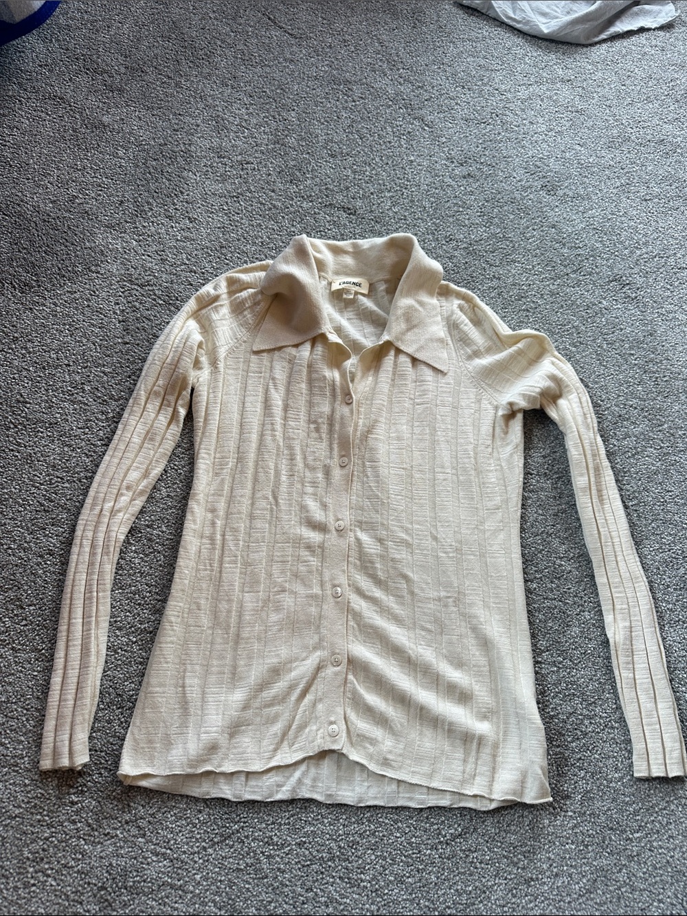 L'AGENCE Cream Ribbed Button-Down Collared Top XS